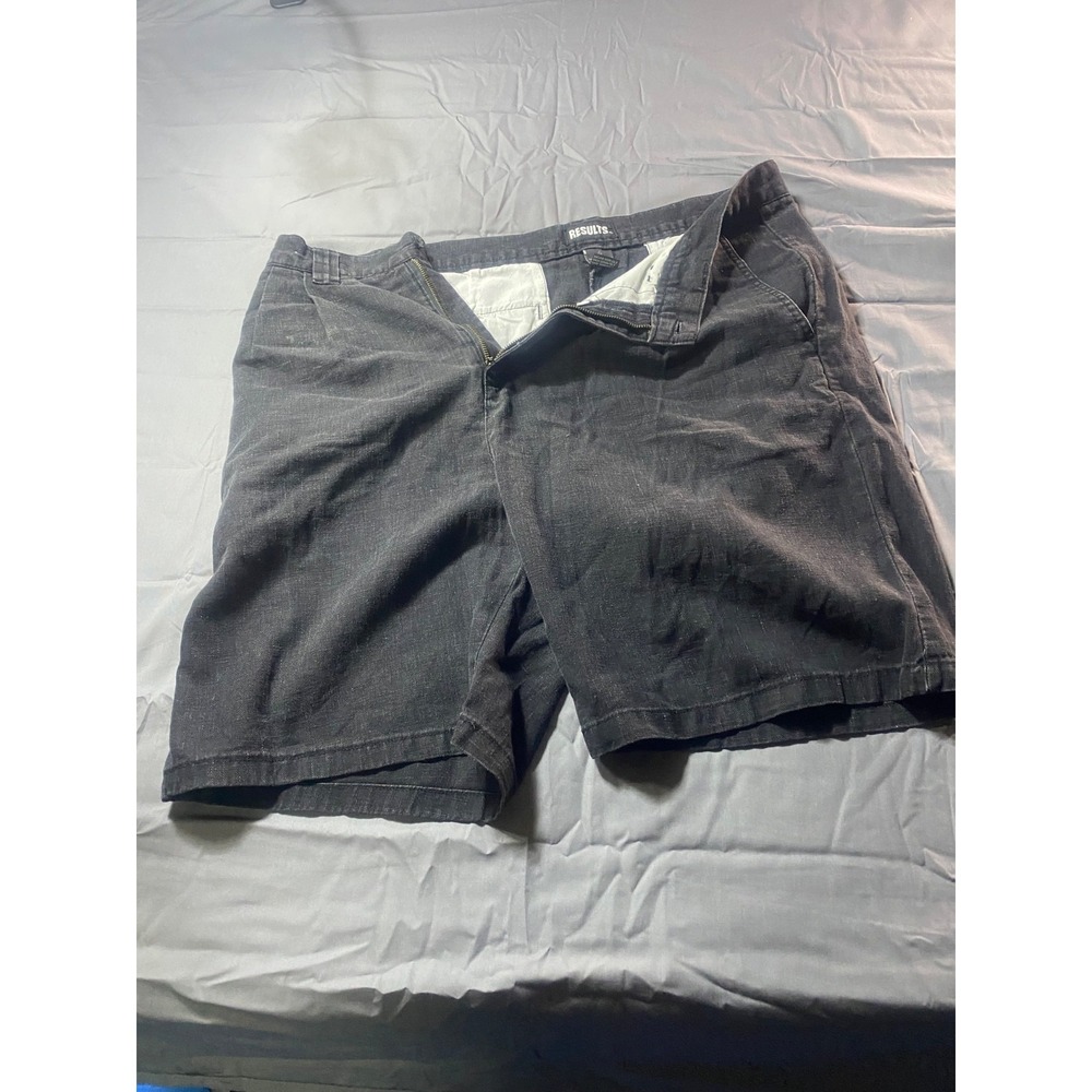 Results Men's Black Casual Chino Shorts Size 38 Cotton Flat Front Classic Fit